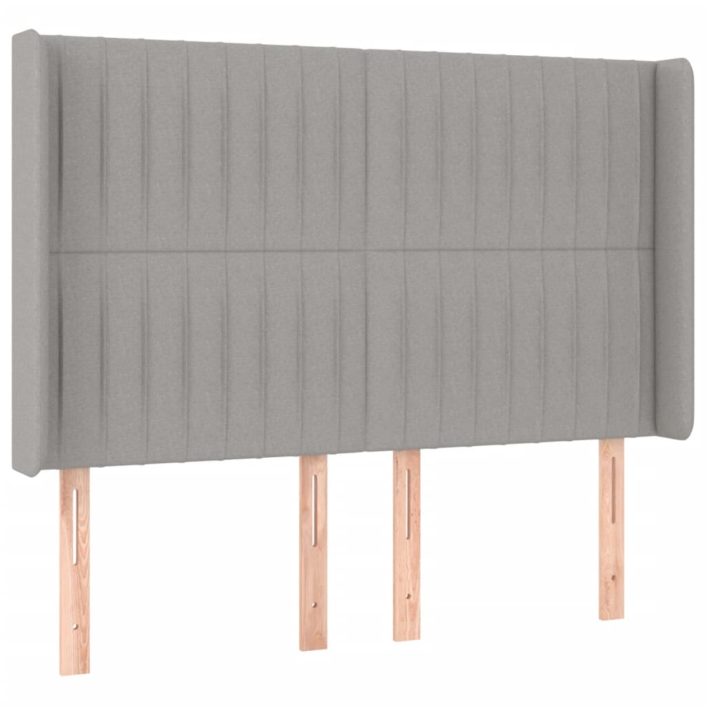 sengegavl med LED-lys 147x16x118/128 cm stof lysegrå