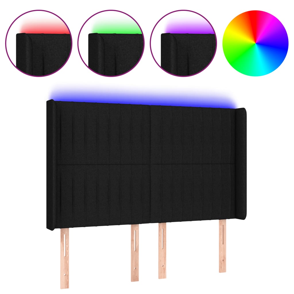 sengegavl med LED-lys 147x16x118/128 cm stof sort