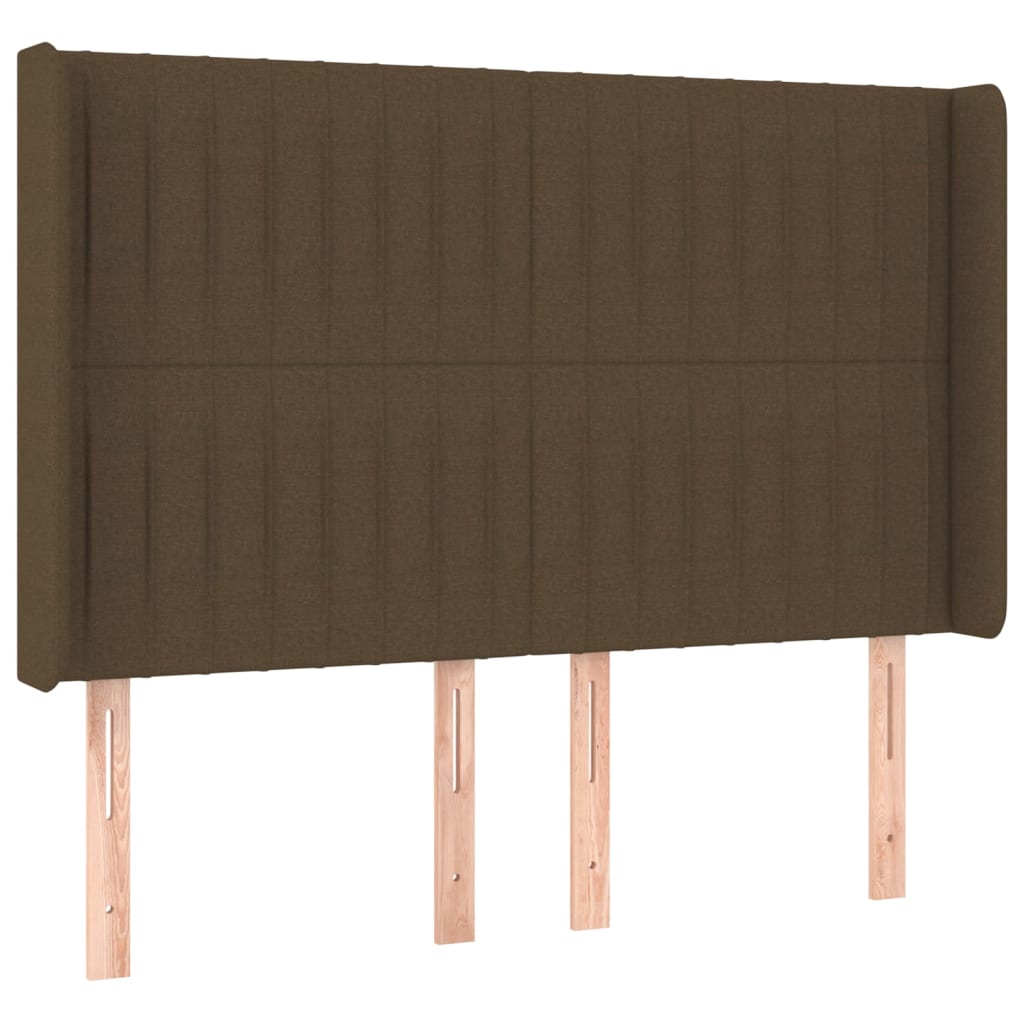sengegavl med LED-lys 147x16x118/128 cm stof mørkebrun