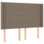 sengegavl med LED-lys 147x16x118/128 cm stof gråbrun