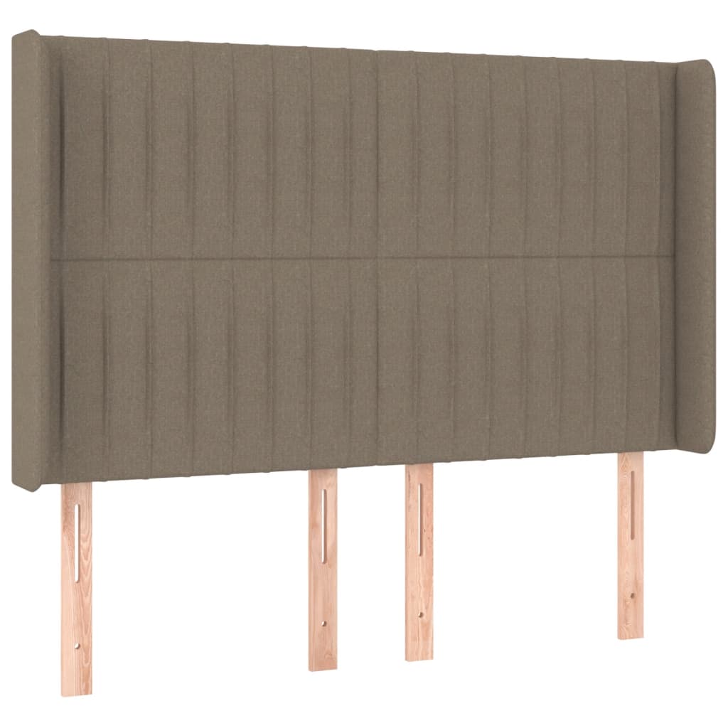 sengegavl med LED-lys 147x16x118/128 cm stof gråbrun