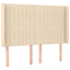 sengegavl med LED-lys 147x16x118/128 cm stof cremefarvet