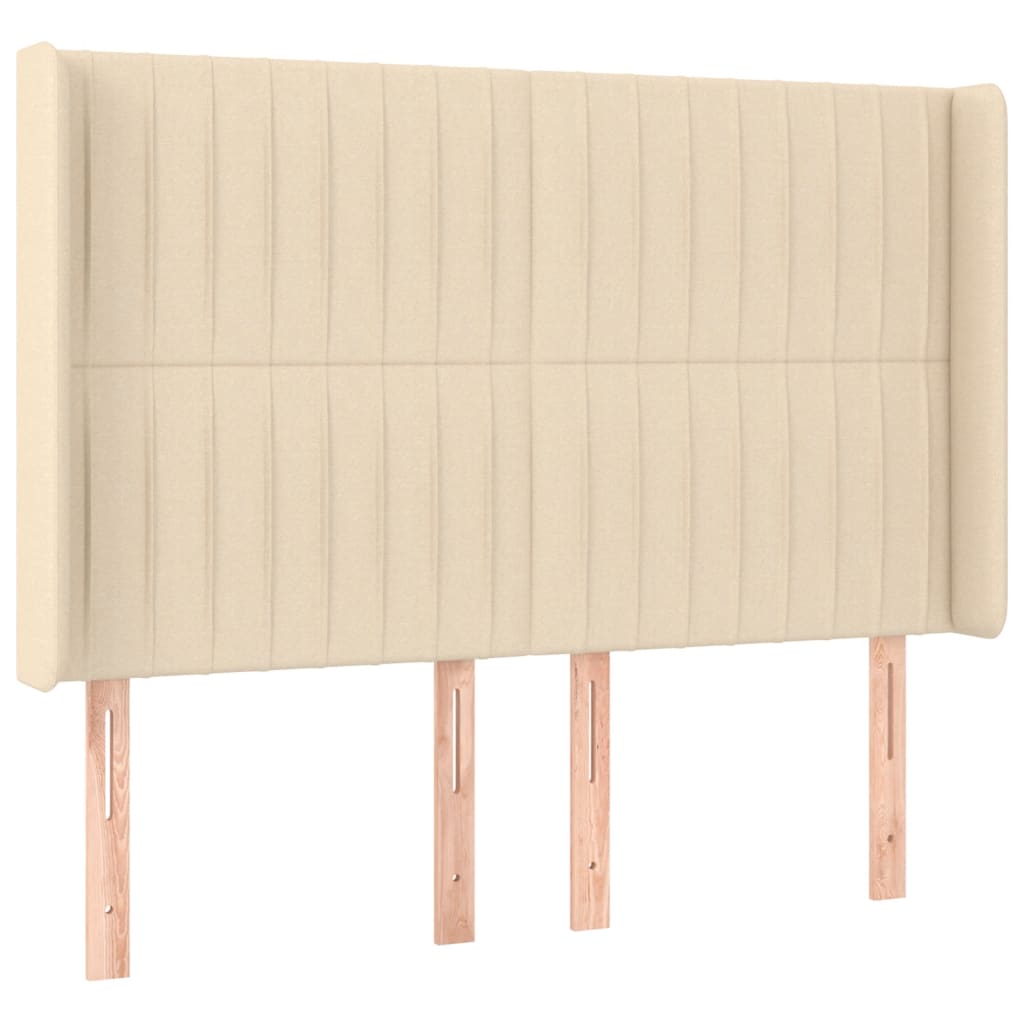 sengegavl med LED-lys 147x16x118/128 cm stof cremefarvet