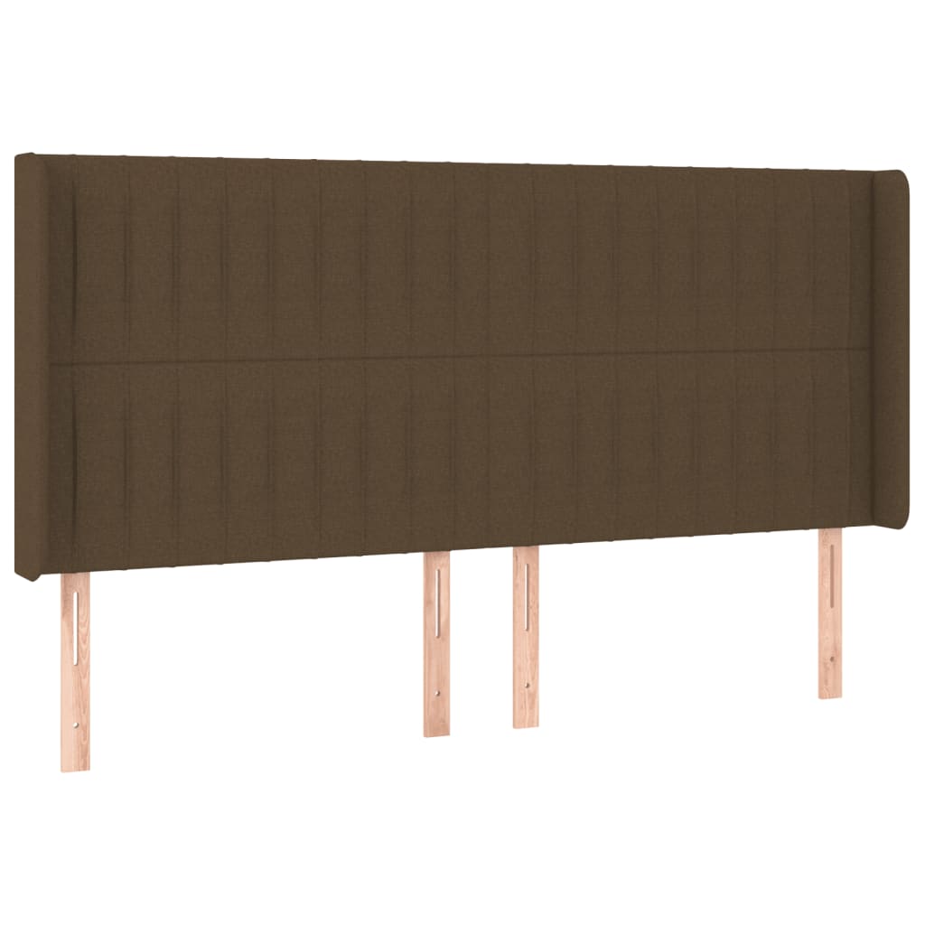 sengegavl med LED-lys 163x16x118/128 cm stof mørkebrun