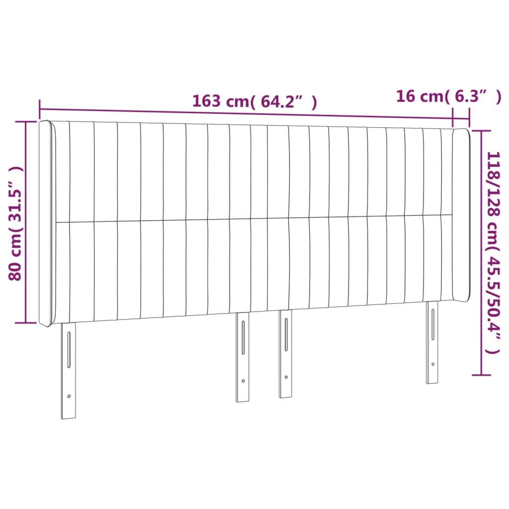 sengegavl med LED-lys 163x16x118/128 cm stof mørkebrun