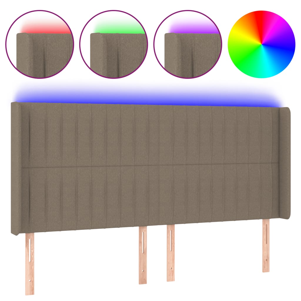 sengegavl med LED-lys 163x16x118/128 cm stof gråbrun