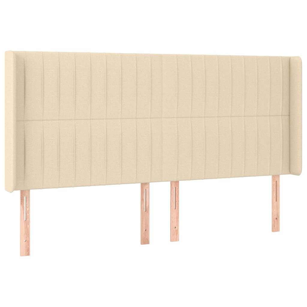 sengegavl med LED-lys 163x16x118/128 cm stof cremefarvet