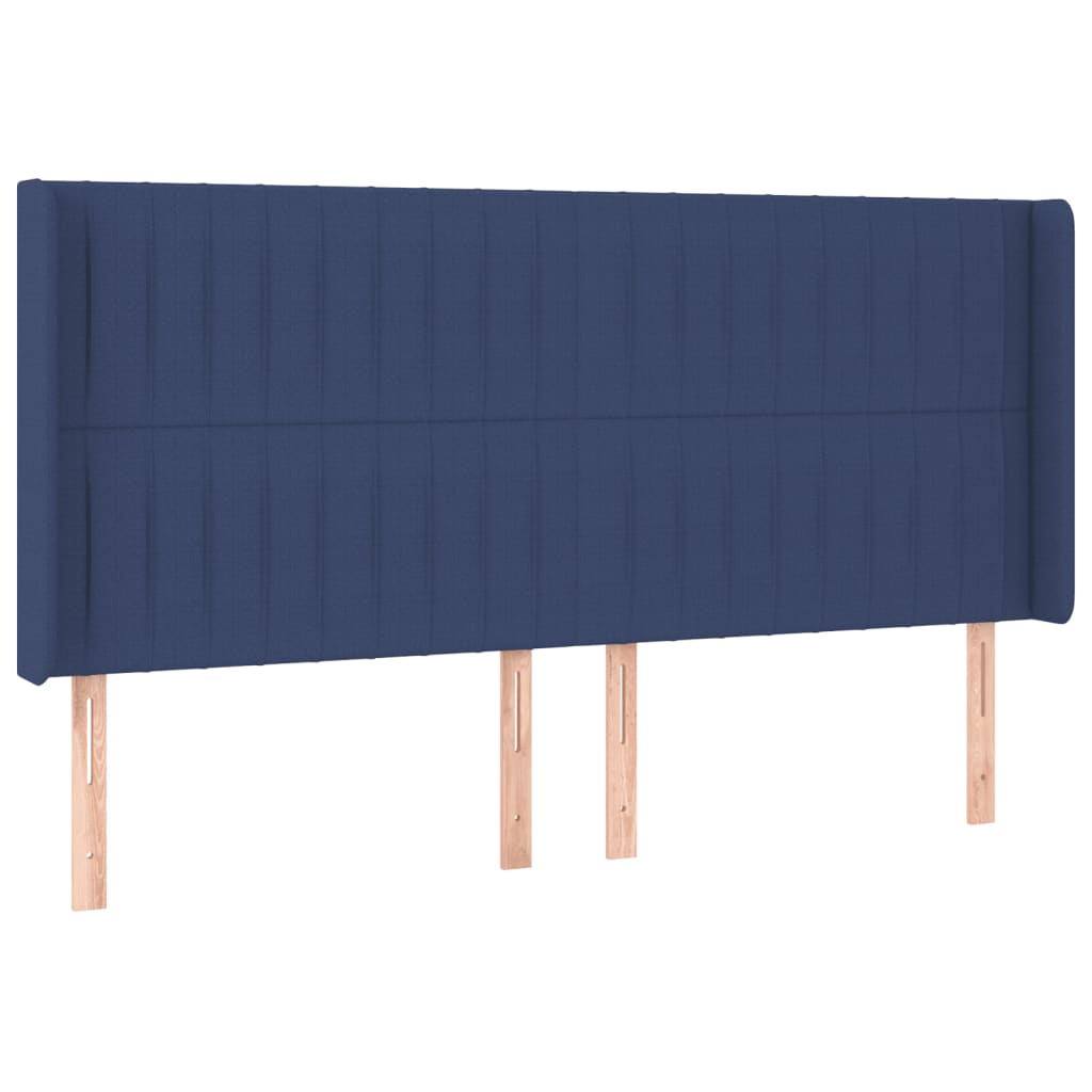 sengegavl med LED-lys 163x16x118/128 cm stof blå