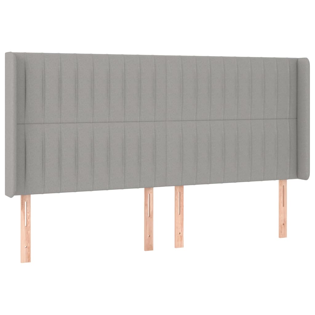 sengegavl med LED-lys 183x16x118/128 cm stof lysegrå