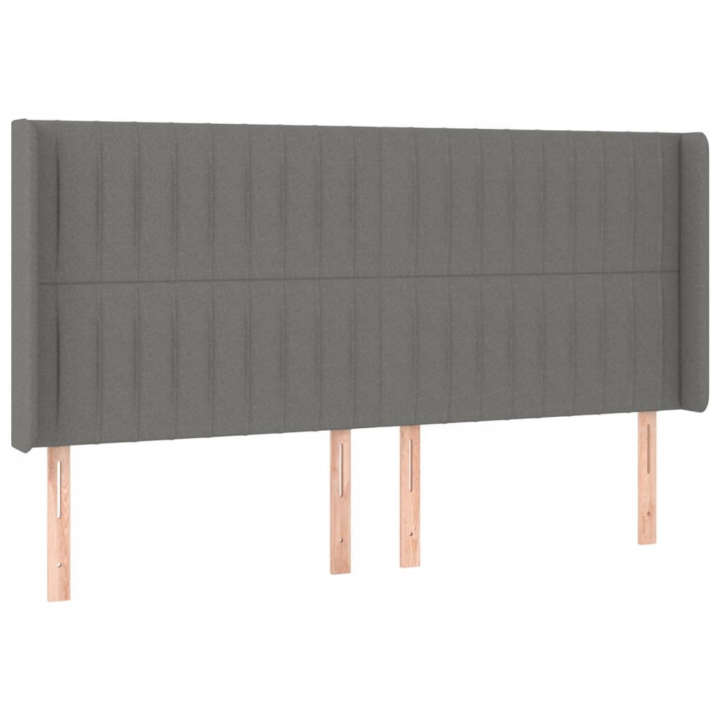 sengegavl med LED-lys 203x16x118/128 cm stof mørkegrå