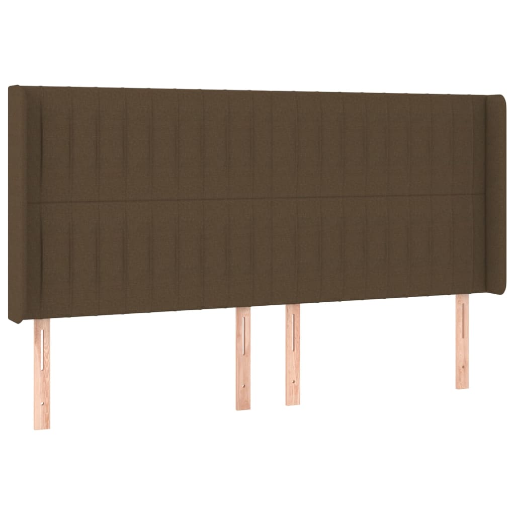sengegavl med LED-lys 203x16x118/128 cm stof mørkebrun
