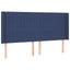 sengegavl med LED-lys 203x16x118/128 cm stof blå