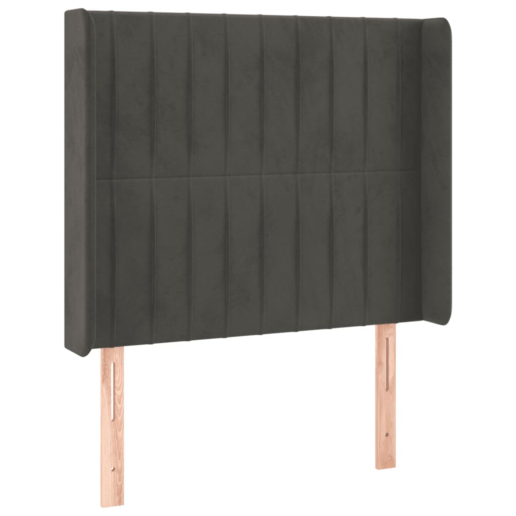 sengegavl med LED-lys 83x16x118/128 cm fløjl mørkegrå