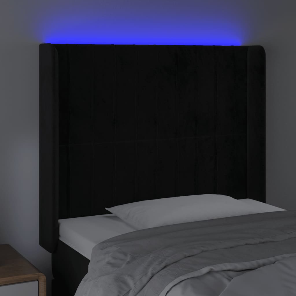 sengegavl med LED-lys 83x16x118/128 cm fløjl sort