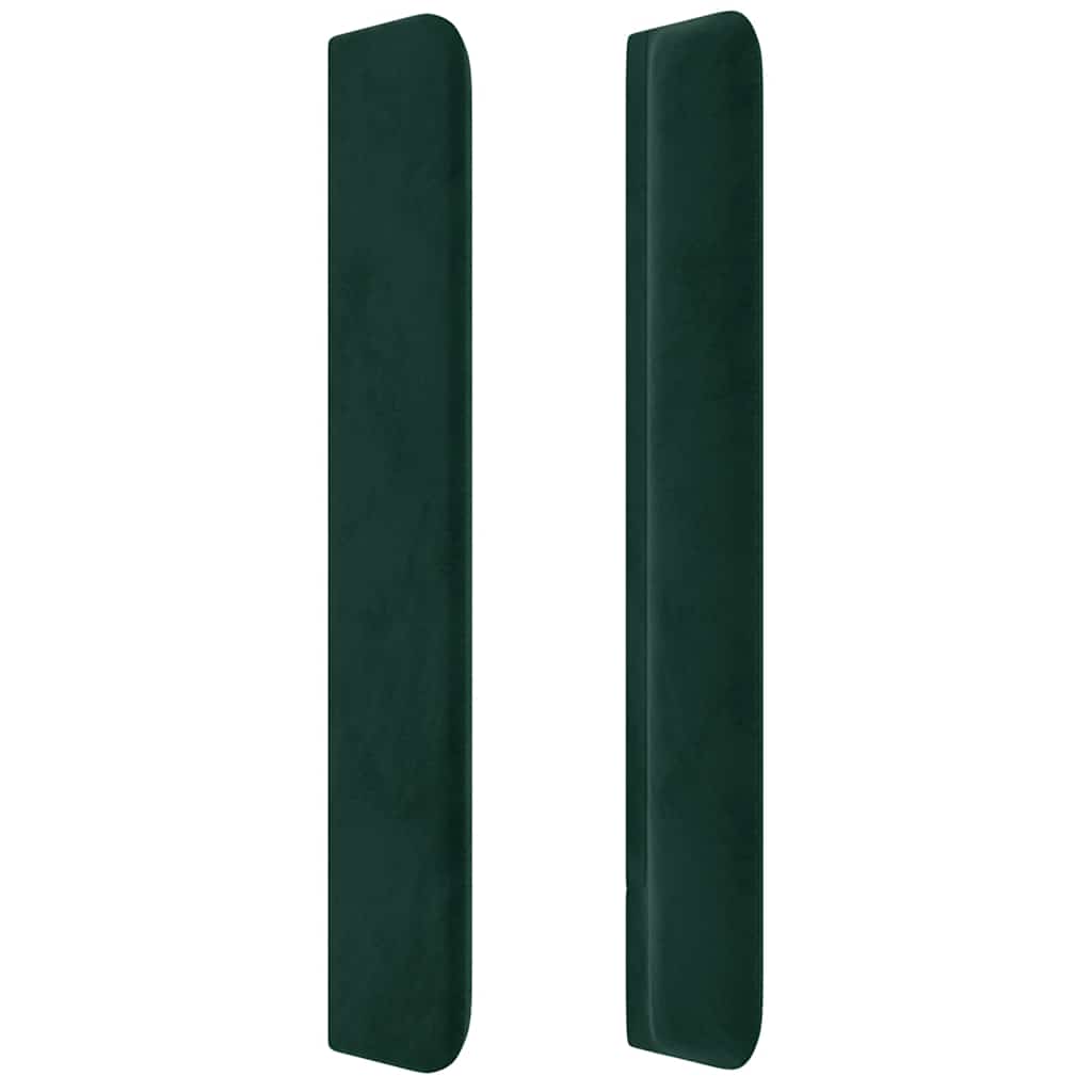 sengegavl med LED-lys 83x16x118/128 cm fløjl mørkegrøn