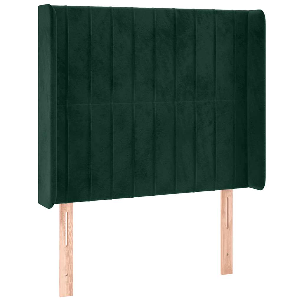 sengegavl med LED-lys 93x16x118/128 cm fløjl mørkegrøn