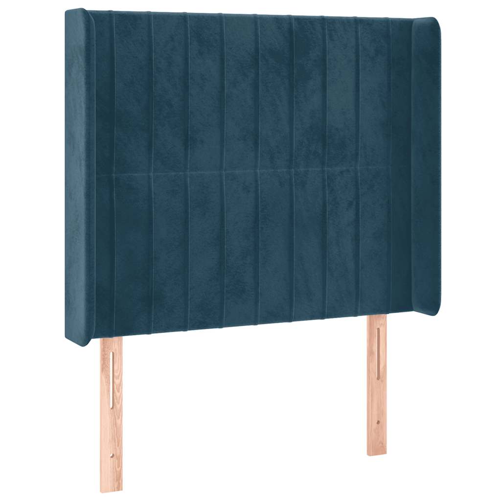 sengegavl med LED-lys 93x16x118/128 cm fløjl mørkeblå
