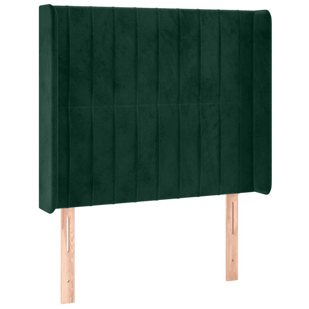 sengegavl med LED-lys 103x16x118/128 cm fløjl mørkegrøn