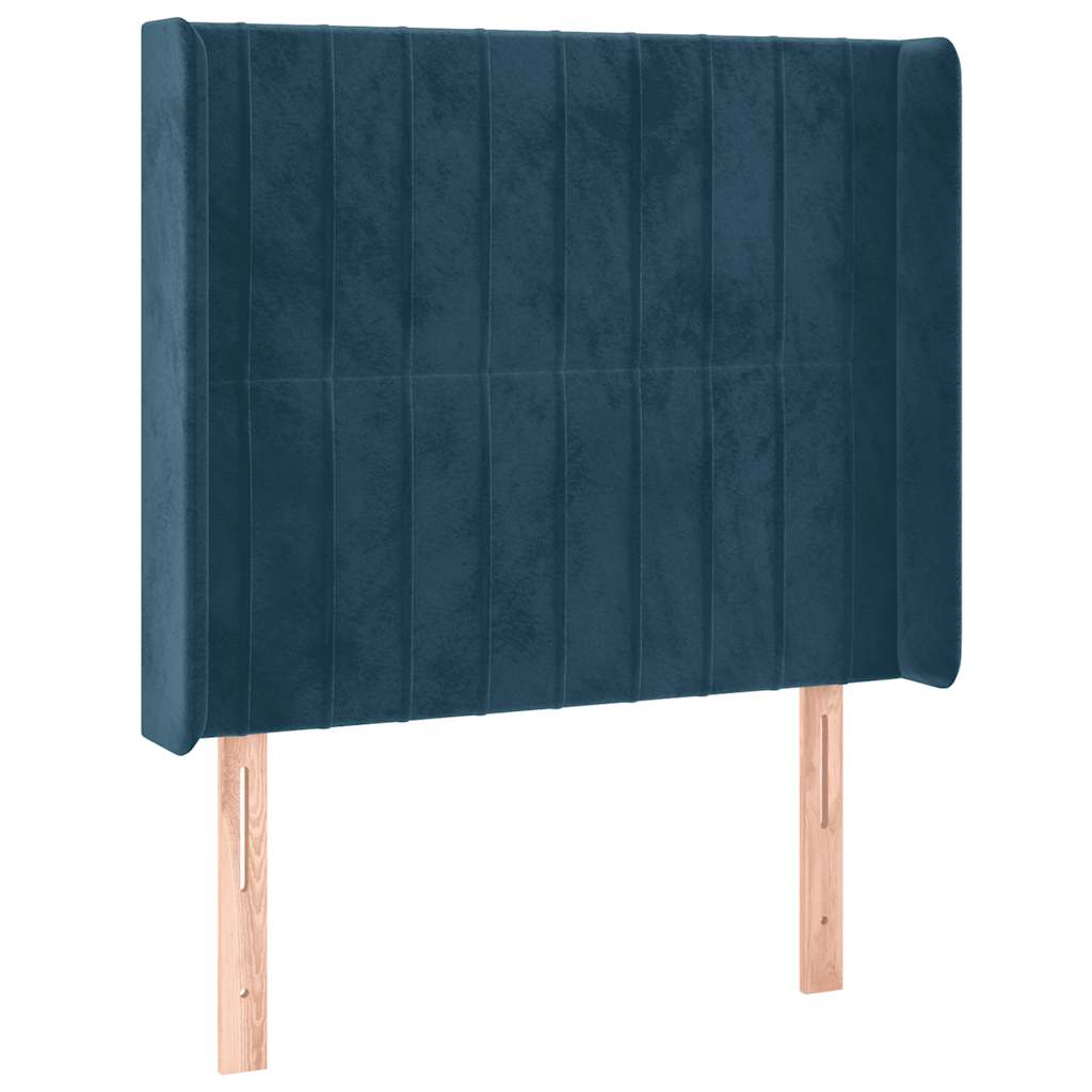 sengegavl med LED-lys 103x16x118/128 cm fløjl mørkeblå
