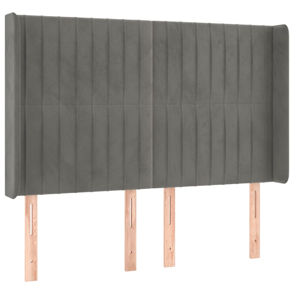 sengegavl med LED-lys 147x16x118/128 cm fløjl lysegrå