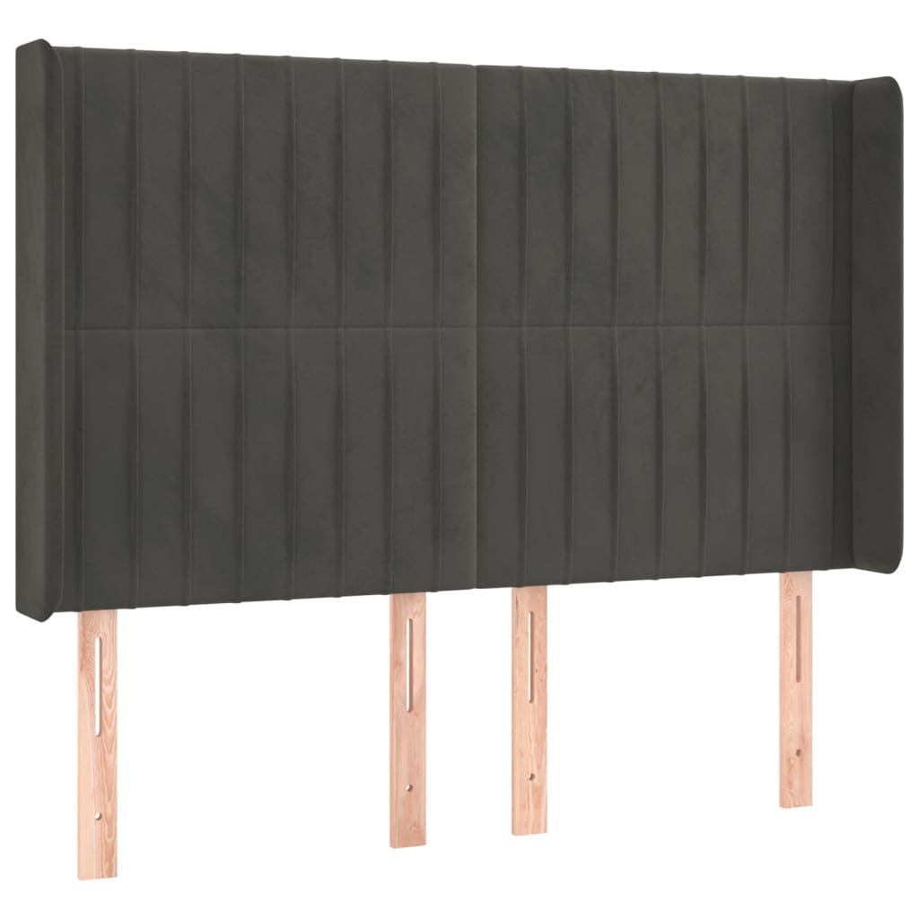 sengegavl med LED-lys 147x16x118/128 cm fløjl mørkegrå