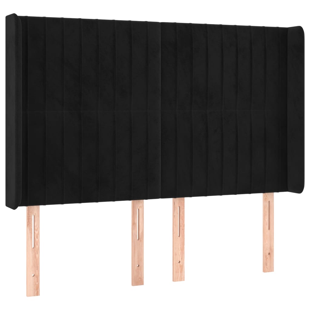 sengegavl med LED-lys 147x16x118/128 cm fløjl sort