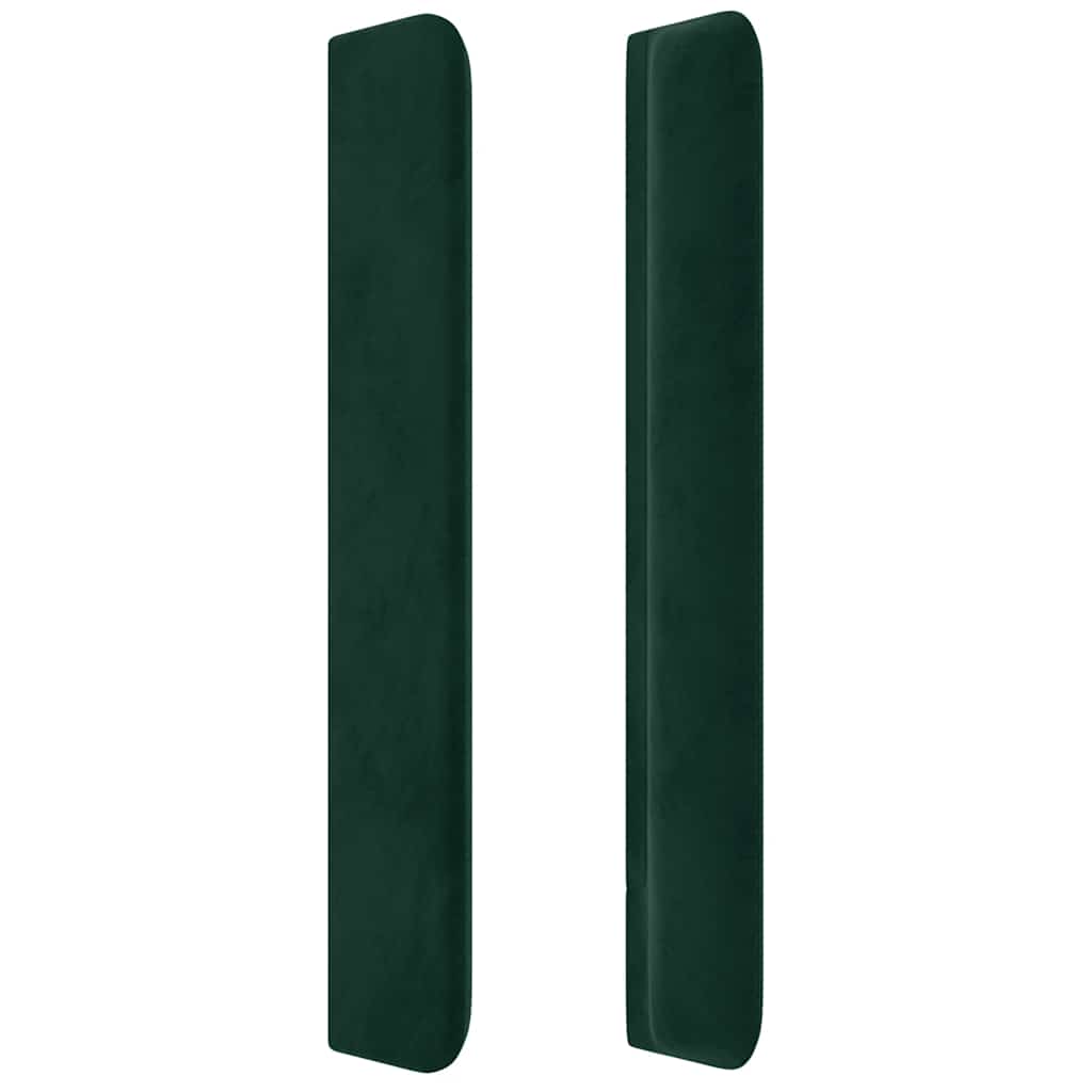 sengegavl med LED-lys 147x16x118/128 cm fløjl mørkegrøn