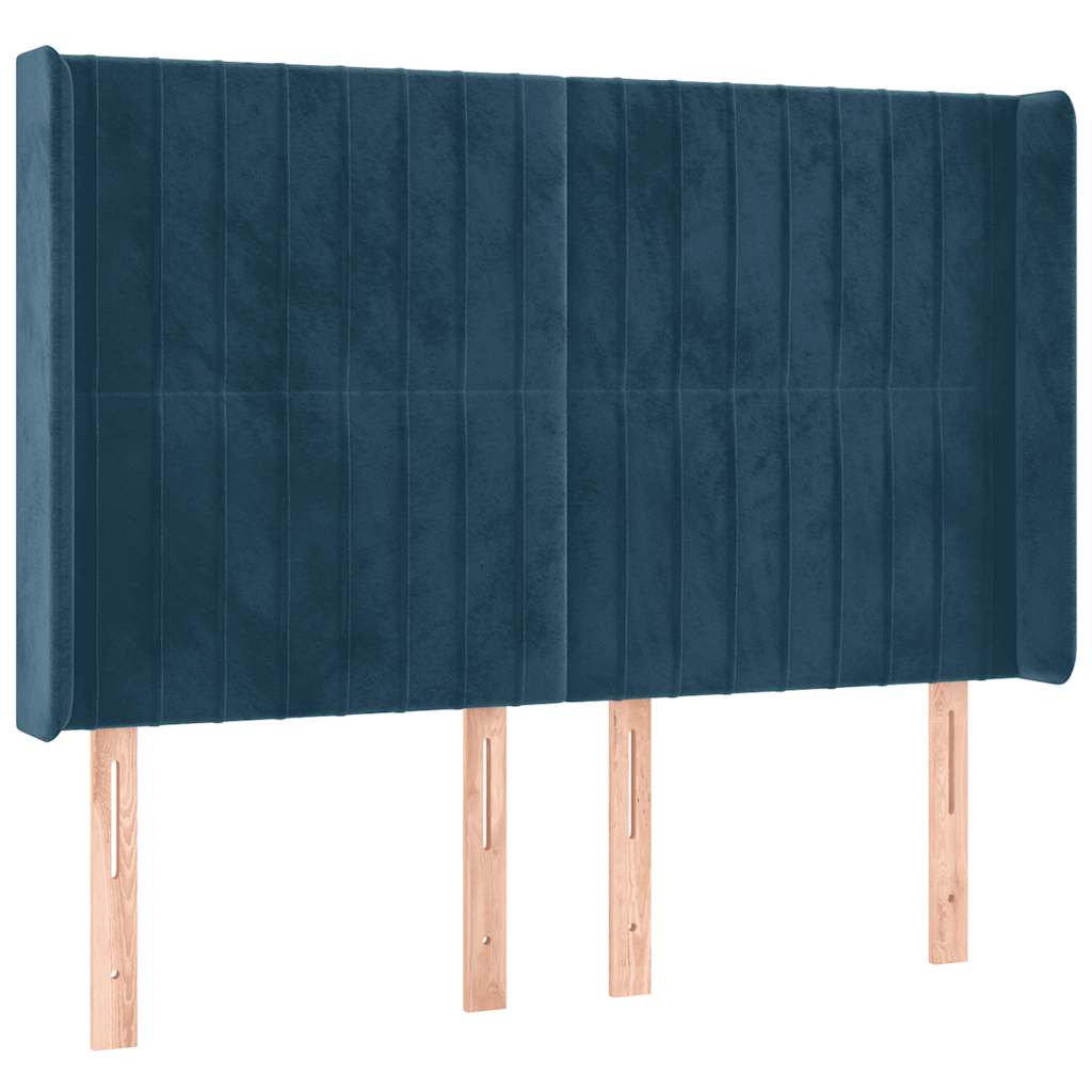 sengegavl med LED-lys 147x16x118/128 cm fløjl mørkeblå