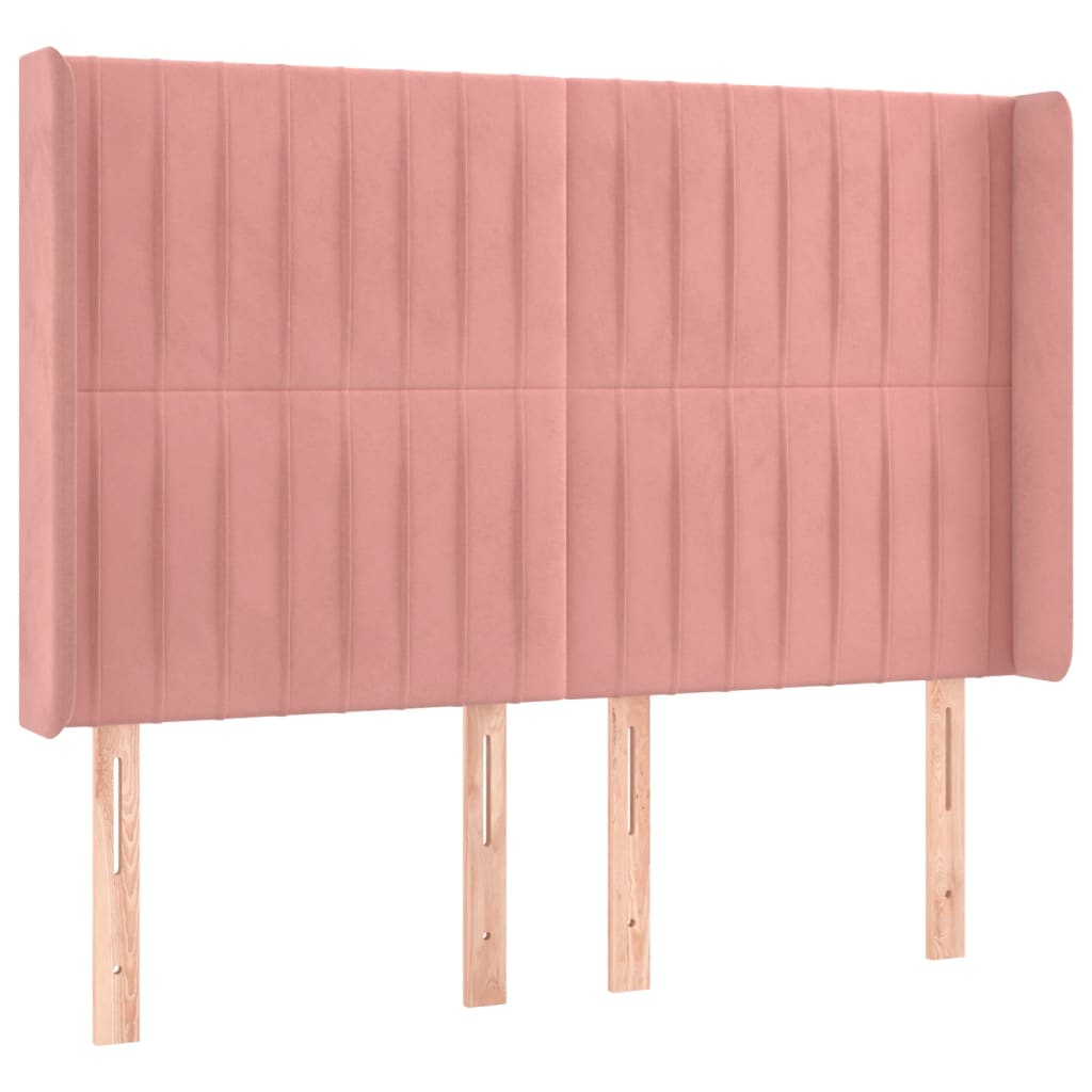sengegavl med LED-lys 147x16x118/128 cm fløjl lyserød