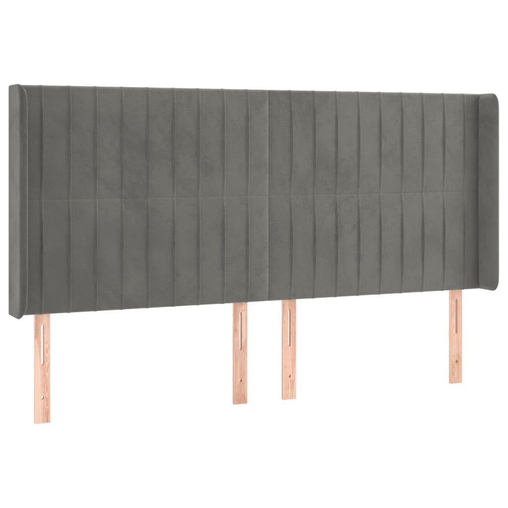 sengegavl med LED-lys 163x16x118/128 cm fløjl lysegrå