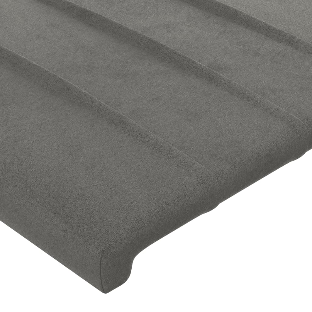 sengegavl med LED-lys 163x16x118/128 cm fløjl lysegrå