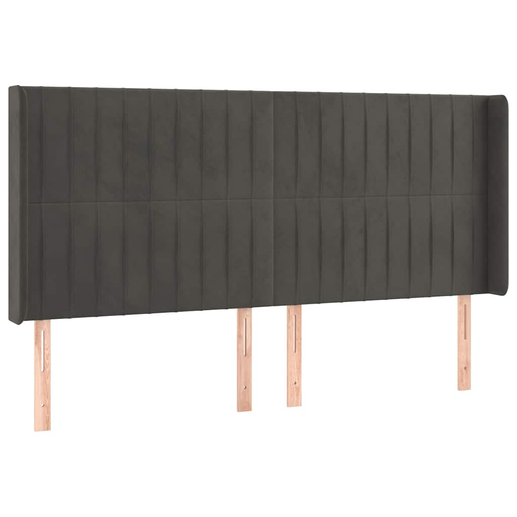 sengegavl med LED-lys 163x16x118/128 cm fløjl mørkegrå