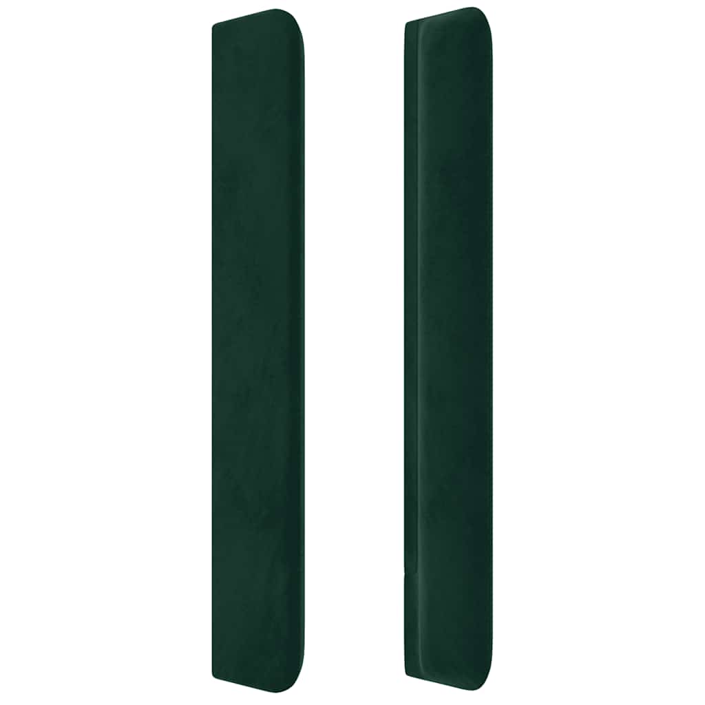 sengegavl med LED-lys 163x16x118/128 cm fløjl mørkegrøn