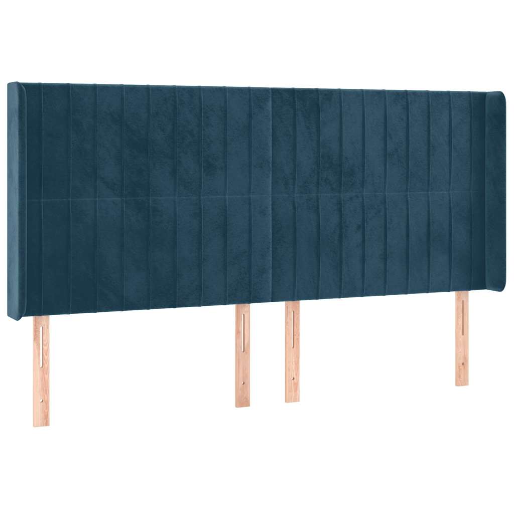 sengegavl med LED-lys 163x16x118/128 cm fløjl mørkeblå