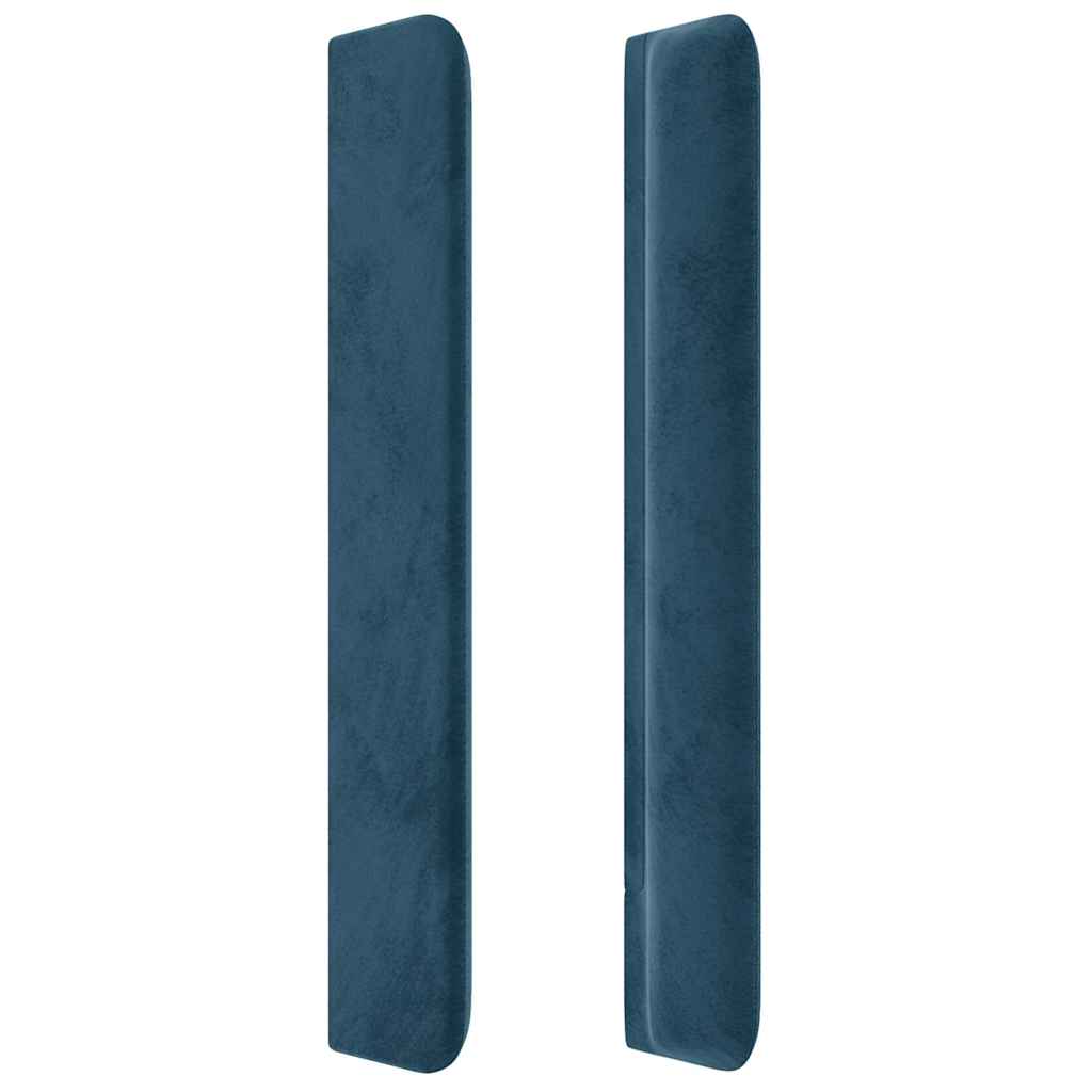 sengegavl med LED-lys 163x16x118/128 cm fløjl mørkeblå