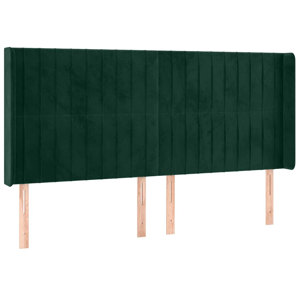 sengegavl med LED-lys 183x16x118/128 cm fløjl mørkegrøn