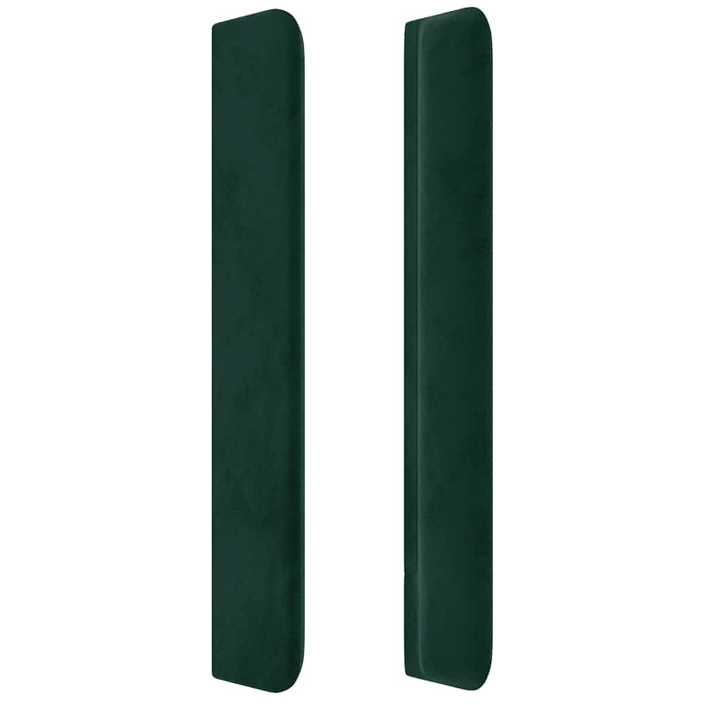sengegavl med LED-lys 183x16x118/128 cm fløjl mørkegrøn