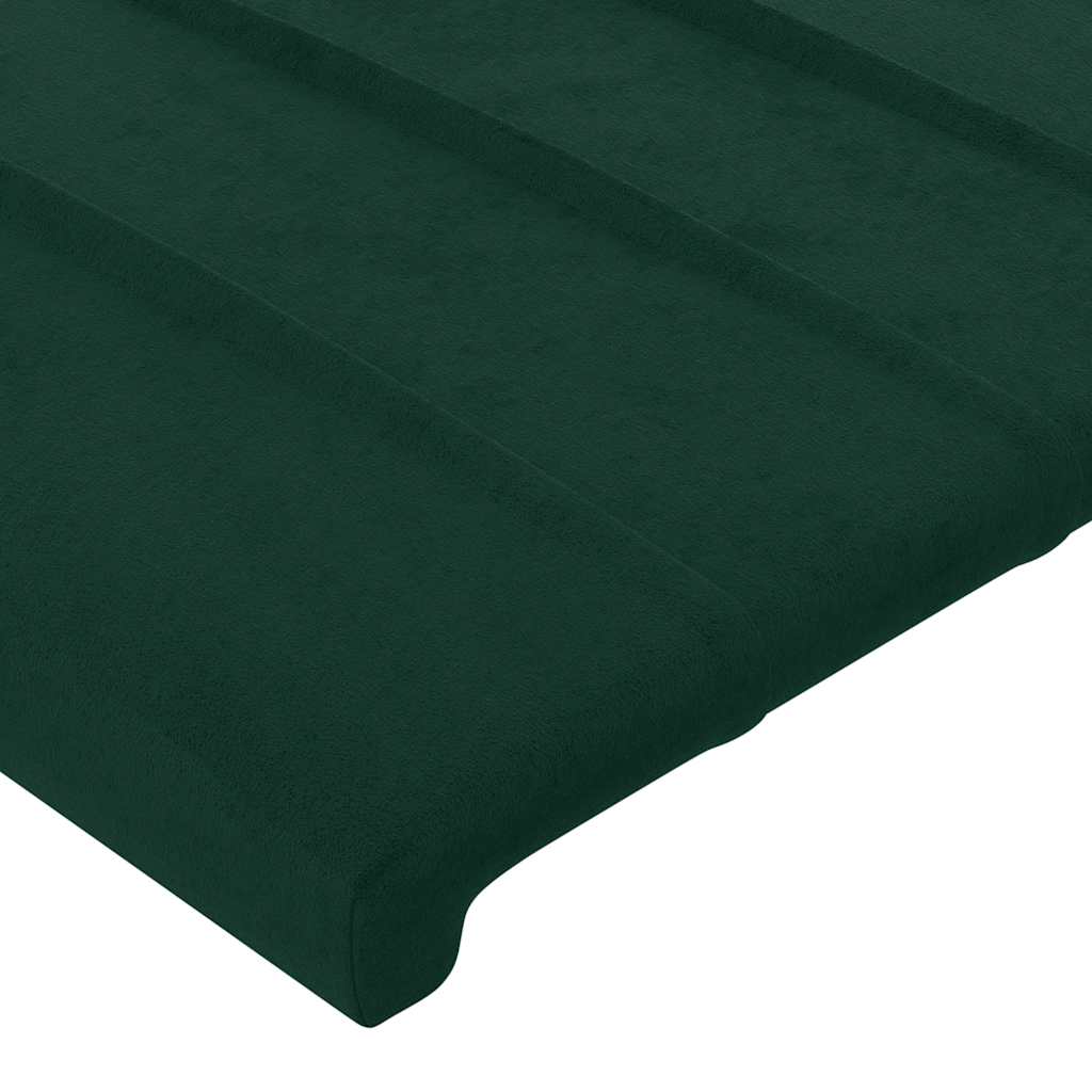 sengegavl med LED-lys 183x16x118/128 cm fløjl mørkegrøn