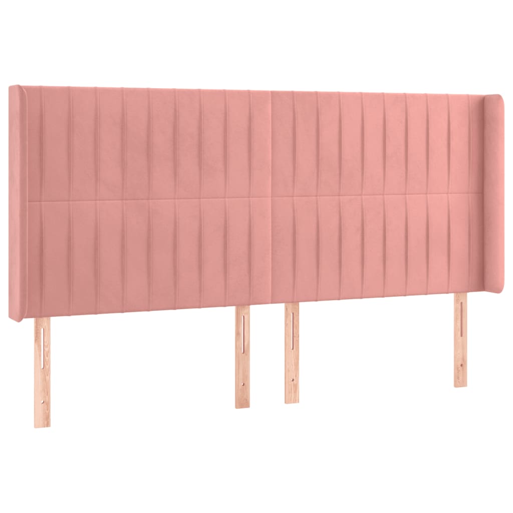 sengegavl med LED-lys 183x16x118/128 cm fløjl lyserød