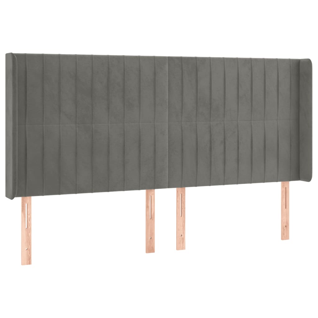 sengegavl med LED-lys 203x16x118/128 cm fløjl lysegrå