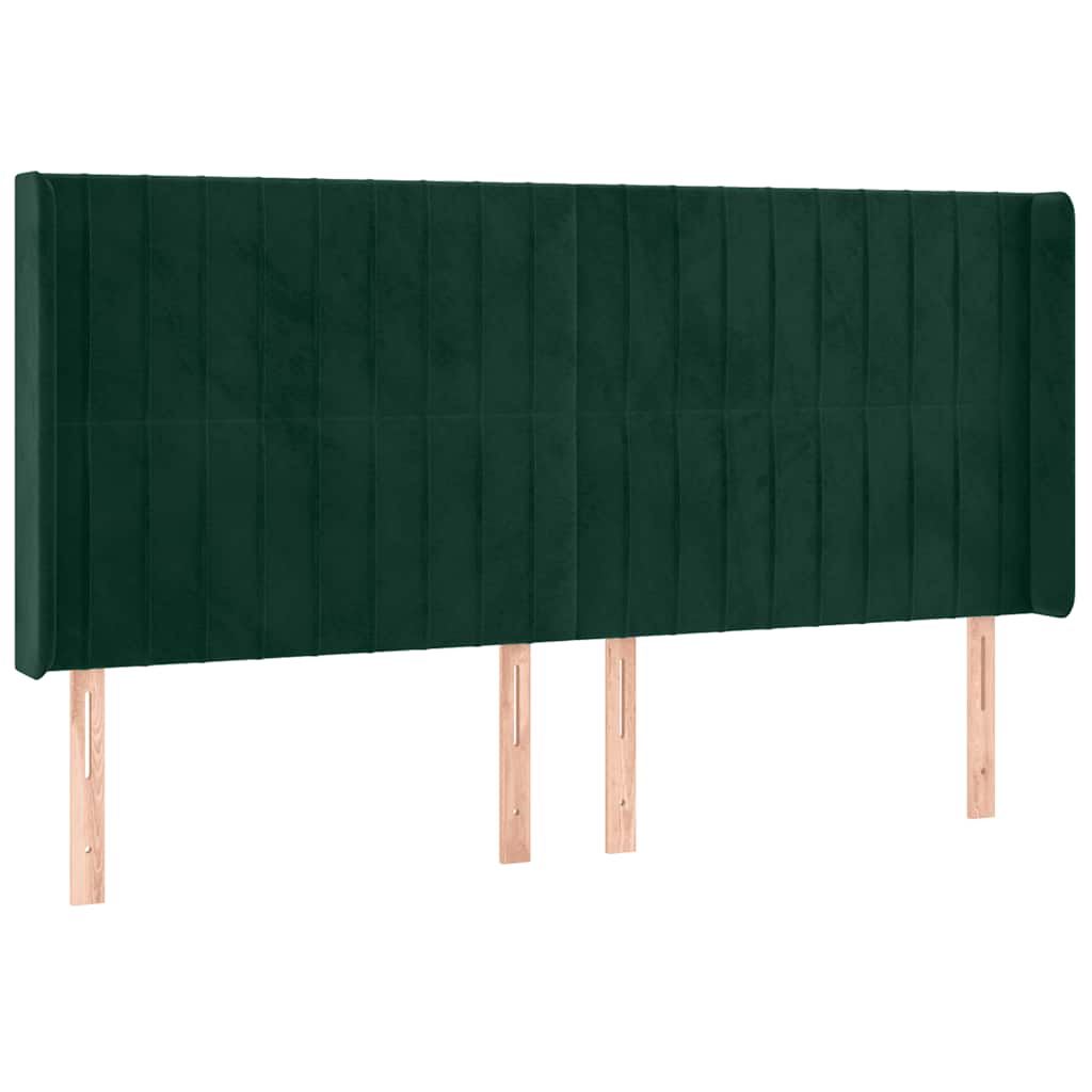 sengegavl med LED-lys 203x16x118/128 cm fløjl mørkegrøn