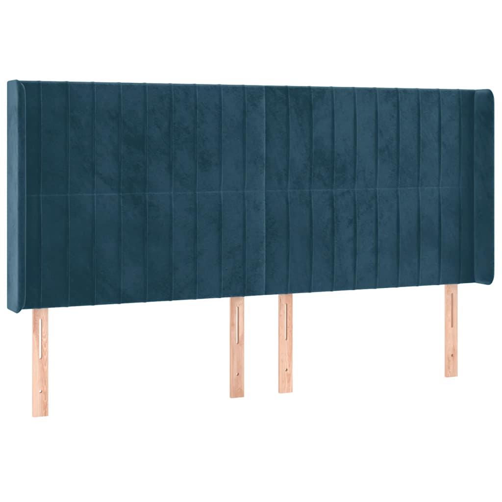 sengegavl med LED-lys 203x16x118/128 cm fløjl mørkeblå