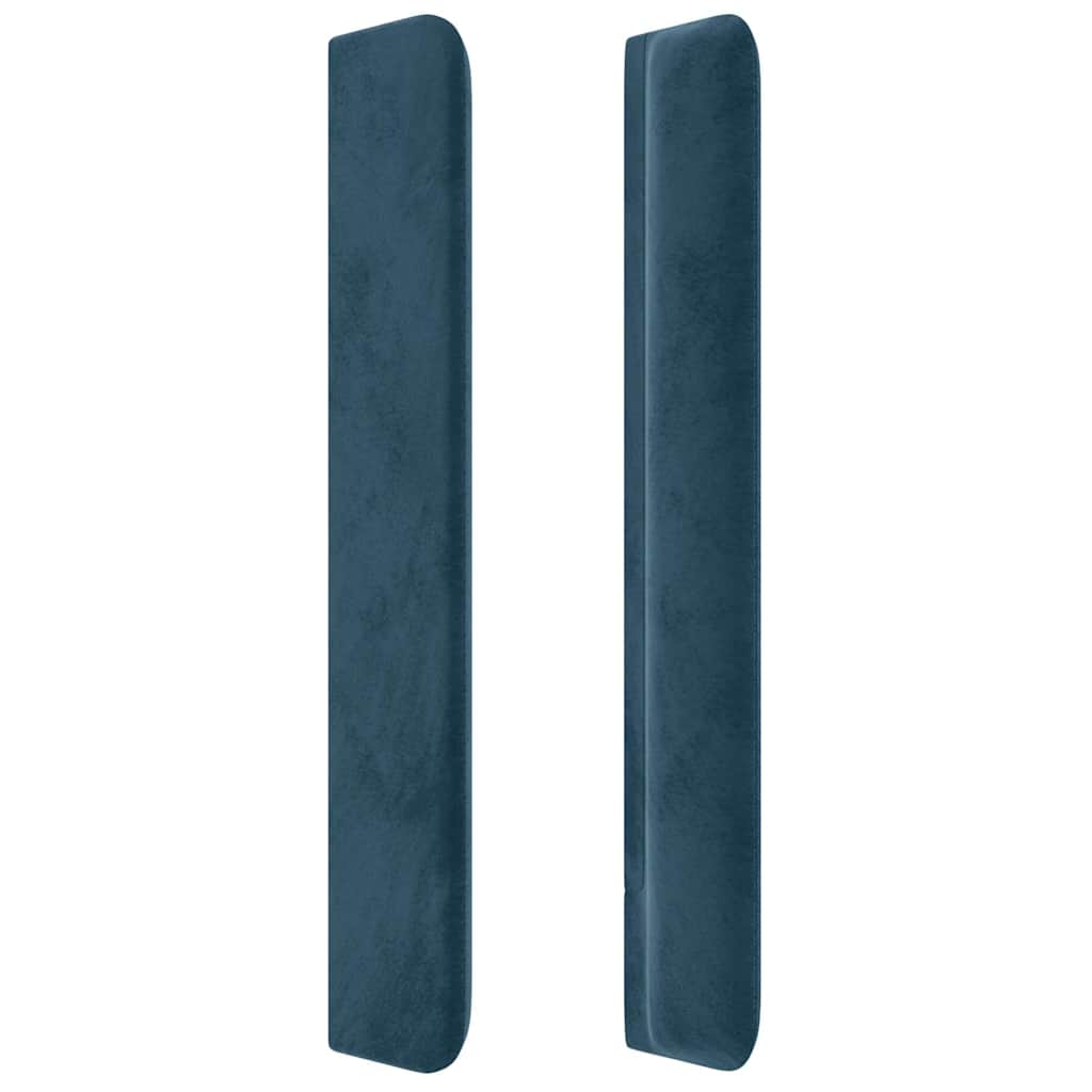 sengegavl med LED-lys 203x16x118/128 cm fløjl mørkeblå