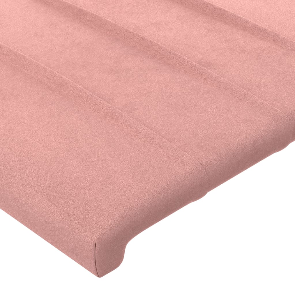 sengegavl med LED-lys 203x16x118/128 cm fløjl lyserød