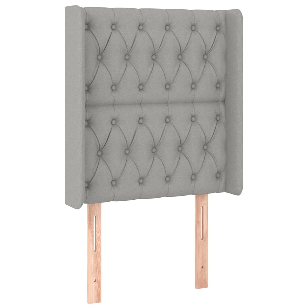 sengegavl med LED-lys 83x16x118/128 cm stof lysegrå