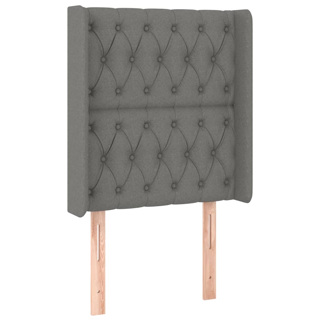 sengegavl med LED-lys 83x16x118/128 cm stof mørkegrå