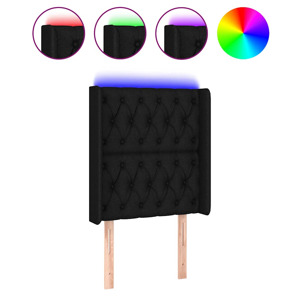sengegavl med LED-lys 83x16x118/128 cm stof sort