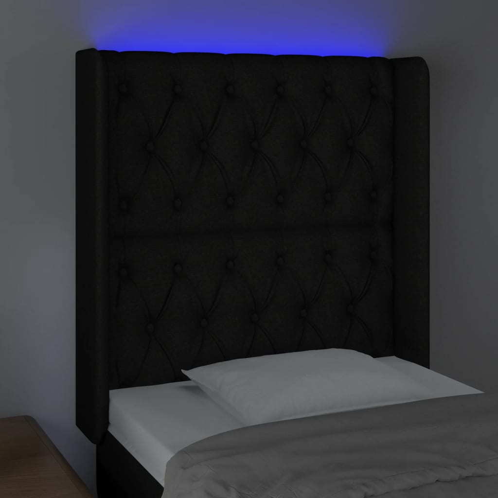 sengegavl med LED-lys 83x16x118/128 cm stof sort