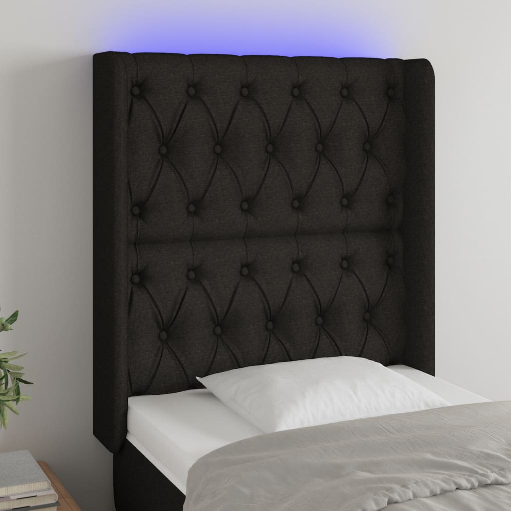 sengegavl med LED-lys 83x16x118/128 cm stof sort