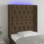 sengegavl med LED-lys 83x16x118/128 cm stof mørkebrun